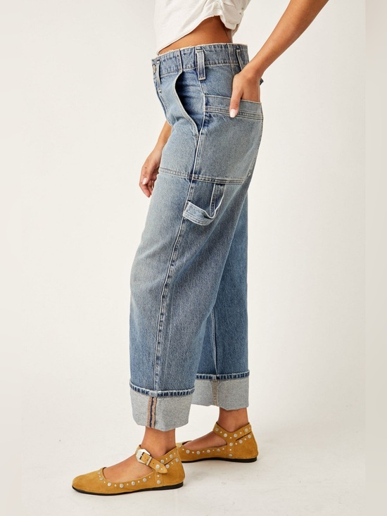 Free People Denim - Free People We The Free Major Leagues Wide Leg Blue Denim Jeans 32 Cinched Waist